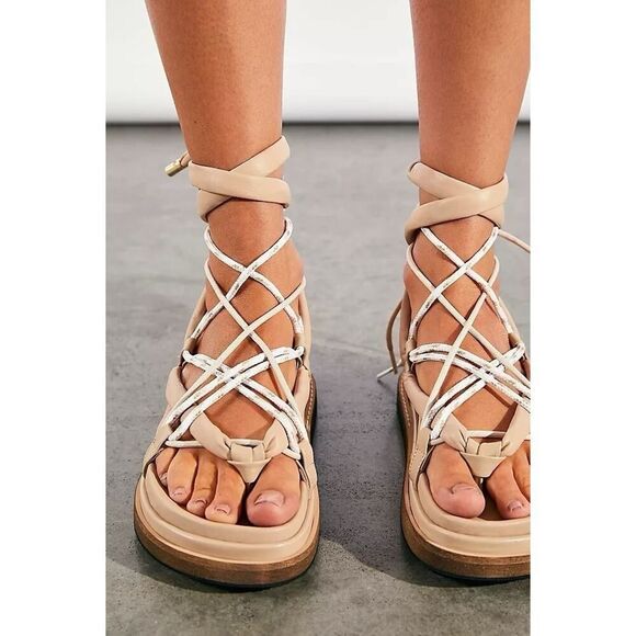 Alohas Jungle Lace Up Rope Sandals Beige Leather EU 40 US 9 Spain - Picture 1 of 11